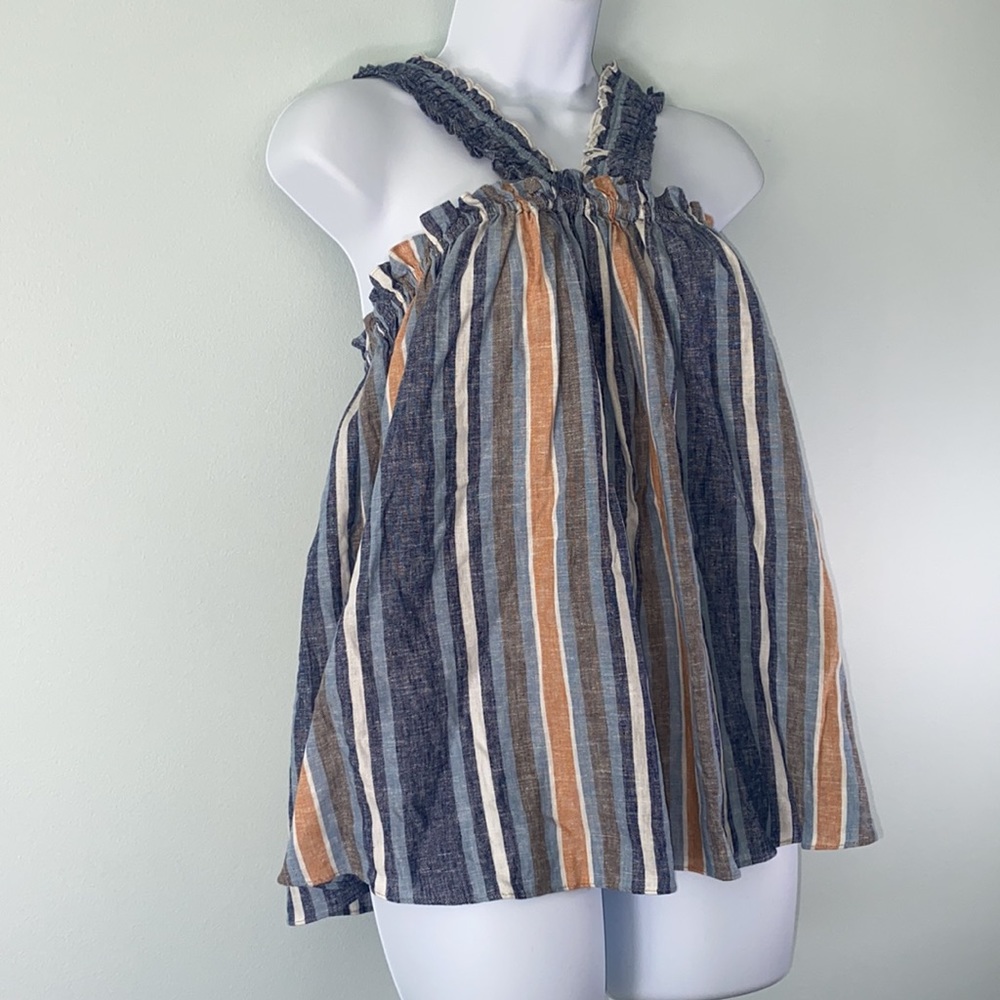 Current Air striped criss cross tank top blue tan